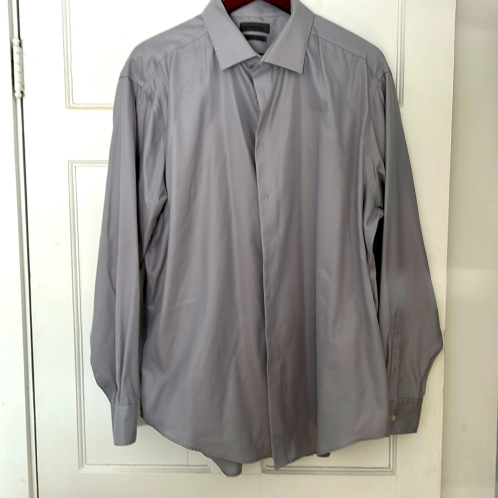 Calvin Klein men’s dress shirt slim fit non-iron. Light gray. Size 18 1/2 neck.